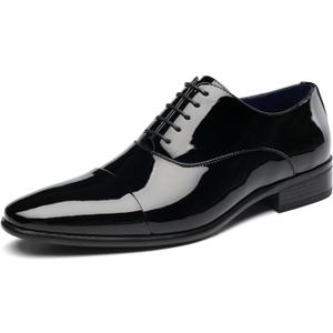 DECARSDZ Mens Faux Patent Leather Classic Lace-up Formal Oxford Tuxedo Dress Shoes (9, Black)
