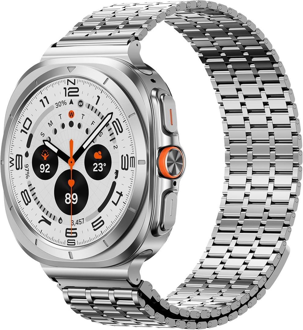 LETOID Magnetic Metal Band Design for Samsung Galaxy Watch Ultra 47mm, Watch 7/6/5/4 44/40mm, Watch 6 Classic 47/43mm, 5 Pro 45mm, 4 Classic 46/42mm, Men Stainless Steel Replacement Strap