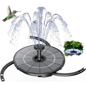 AISITIN 2.8W Solar Fountain Pump for Bird Bath Upgraded 2025, Floating Solar Powered Water Fountain Built-in 1000mAh Battery with 7 Nozzles & 3 Integrated Bracket for Bird Bath and Outdoor Garden (Black)