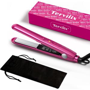 Terviiix Mini Flat Iron for Travel, 1/2'' Small Hair Straightener for Short Hair/Bangs, 0.5'' Portable Ceramic Straightening Irons, Dual Voltage, Pouch Included, Compact Size, Pink