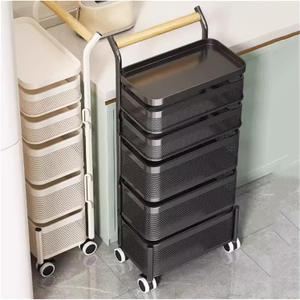 Rotating Storage Rack for Kitchen,Vegetable and Fruit Storage Basket with Wheels,Standing Rolling Storage Cart,Mobile Utility Cart for Living Room(Color Black)