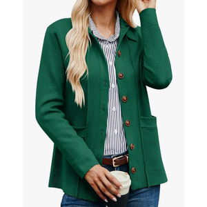 GRACE KARIN Women Casual Cardigan Knit Button Down Jacket Long Sleeve Sweater Blazer with Pockets, Size XXL