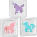 Unicorns Room Decor for Girls Bedroom, 3D Unicorns Wooden Framed Set of 3 Wall Decor, Bathroom Accessories, Purple Aqua Pink Hanging Wall Art, Unicorns Gifts for Girls