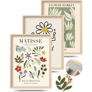 Framed Matisse Canvas Wall Art for Bedroom,Abstract Matisse Canvas Wall Decor,Minimalist Classic Decor Aesthetic,16x12IN Wood High Framed Design Posters for Living Room,Bathroom Set of 3