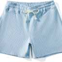 Mens Sweat Workout Shorts 5 Inch Inseam Terry Sweatpant Cotton Casual Striped Pajamas Summer Athletic Short (Small, Lightblue)