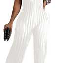 Summer Halter Backless Jumpsuits for Women Sexy See Through V Neck Tie Pleated One Piece Wide Leg Long Pants Romper (Medium, White)