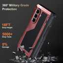 Rugged Armor Case for Samsung Galaxy Z Fold 7 5G, Military Grade Shockproof Protective with Kickstand, Built-in Screen Protector, Metal Bumper & Full Hinge Protection Cover, Red