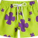 Boys Swim Trunks Toddler Swim Shorts Quick Dry Comfort Bathing Suit Sun Protection Swimwear with Pockets 2-16 Years (B3_flower / Neon)