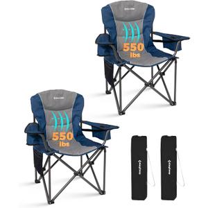 KingCamp Oversized Camping Chair with Adjustable Lumbar Support, 550lbs Heavy Duty Padded Folding Lawn Chair for Adults, Outdoor Armchair with Cooler Bag, Cup Holder & Side Pocket for Fishing, Travel, Large
