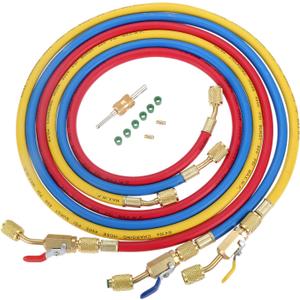 Aupoko AC Refrigerant Charging Hose with Ball Valve, 3-Color 60" R410A HVAC Hoses Kit with 1/4 SAE Thread, with Valve Core Remover Kit for R410A R134A R12 R22 R502 R404 Air Condition Maintenance