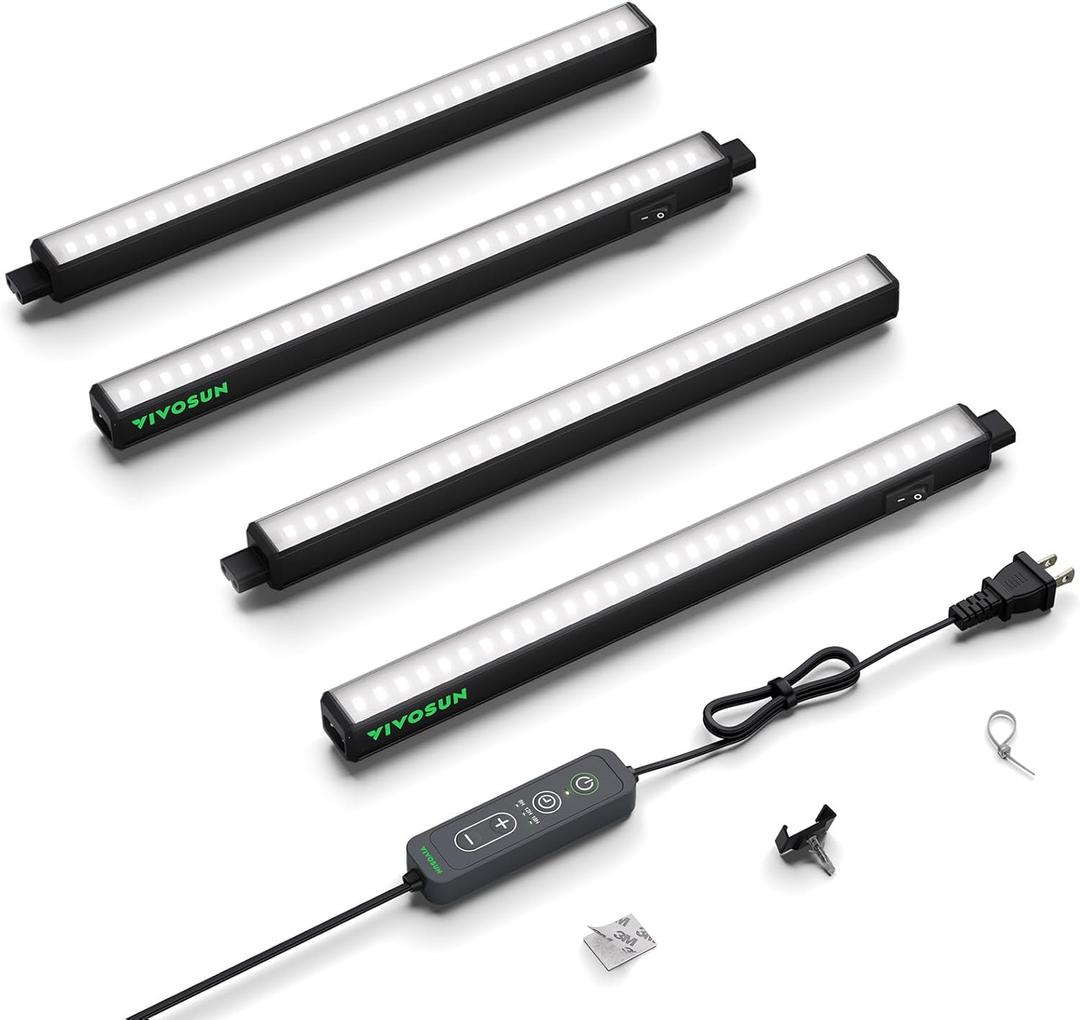 VIVOSUN T5 Grow Lights for Indoor Plants, 5000K Full Spectrum 28W (4 x 7W), 1FT LED Plant Light Strip with Timer & Dimming Controller for Seed Starting, Greenhouse, SGS Compatible, Linkable, 4-Pack