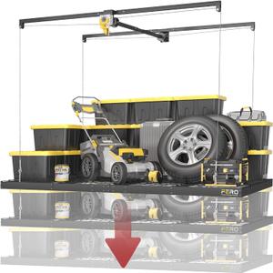 Garage Ceiling Storage Racks 4x8 FT Overhead Garage Storage Rack with Safety Lock, Heavy-Duty Ceiling Mounted Lift System and Storage Organizer, Ideal for Maximizing Overhead Space, 325 Lbs Capacity (Matte Black)