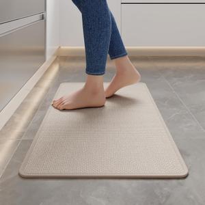 YDKGL Kitchen Mats for Floor, Super Absorbent Kitchen Rugs Non Slip Washable, Soft Imitation Linen Braided Kitchen Runner Rug, Standing Mat Kitchens Sink Mat, Easy to Clean, Beige 17x30