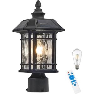 Solar Lamp Post Light with Water Ripple Glass Dusk to Dawn Waterproof Pole Lights Outdoor 18.3 Inch Height Large Aluminum Solar Lights Outdoor Post Include Remote Control and LED Bulb