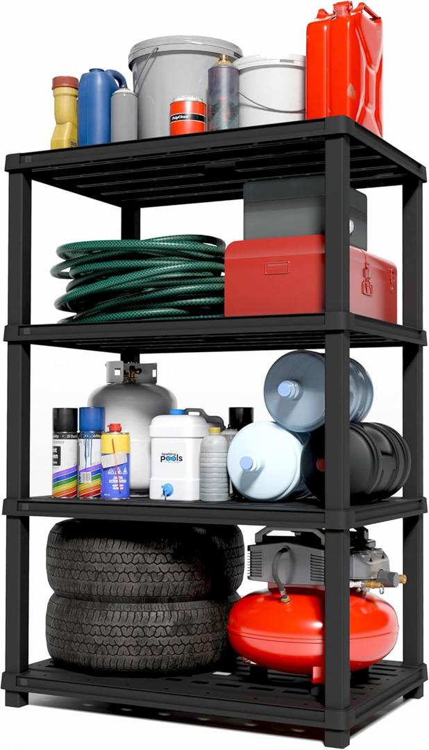 IRIS USA 4-Shelf Extra Heavy Duty Deep Plastic Storage Shelves, 800lb Capacity, 57" H x 36" W x 24" D, Large Modular Shelving Unit Storage Organizer for Garage, Home, Warehouse & Gym, Rack - Black