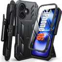 FNTCASE for iPhone 16 Phone Case: Rugged Protective Belt Clip Holster Heavy Duty with Built in Kickstand & Built-in Screen Protector | 360 Full Protection Shockproof Cover, 6.1inch (Black)