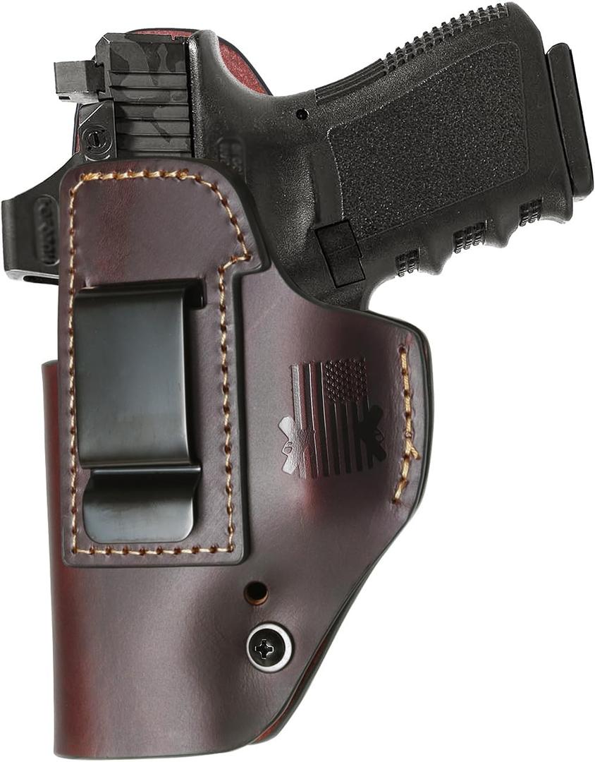 Leather Holster for Glock 17 19 43X fits Taurus G2C G3 G3C for M&P 9mm Shield fits Sig P365 P230 for LCP Security 9 fits Springfield Hellcat/XD -Optics Ready Adjustable Retention, IWB-Left Hand