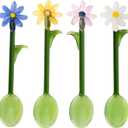 3 Pcs Flower Glass Spoons,5.9 inch Colorful Transparent Long Handled Coffee Stirring Spoons Cocktail Stirrer for Home Bar & Party Gathering