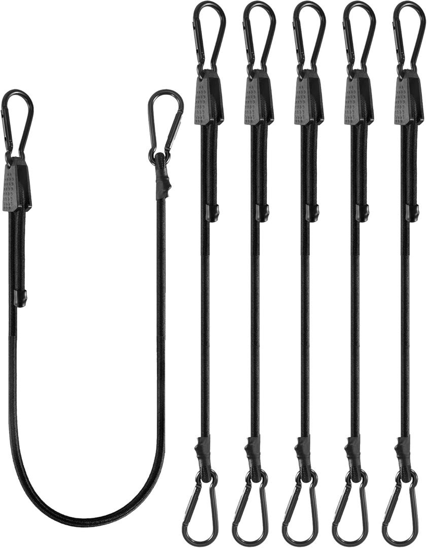 8 Pcs 24 Inch Adjustable Carabiner Bungee Cords with Hooks, Easy to Adjust from 7" to 24", Black Bungee Straps with UV-Resistance & Superior Elasticity for Cargo, Bike, Luggage, Carts, Truck, etc