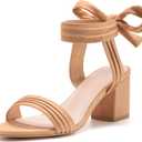 Coutgo Womens Open Toe Ankle Tie Back Low Block Chunky Heels Sandals Party Dress Pumps Shoes, Size 8.5