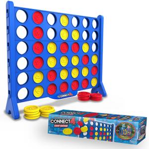 Connect 4 Giant Edition Game - 4-Foot Jumbo Classic Four-in-a-Row Family Fun - Indoor & Outdoor Strategy Board Games for Adults & Kids - 42-Count Colorful Discs - Quick Assembly & Slide Release Reset, Large