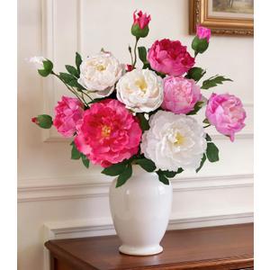 Yastouay 5 Bouquets Peonies Artificial Flowers with 22'' Long Stems, Latex Real Touch Faux Peony Flowers, Fake Peonies Bouquet for Table Centerpiece, Vases Home Wedding Party Decor (Red/White/Fuchsia)