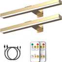 Rechargeable Picture Lights with Remote, 16" Battery Operated Painting Light Display Lamp with 3 Lighting Modes, Dimmable Dartboard Light with Timer for Frame Portrait Art, Metal Body (2pack-Rose Gold)