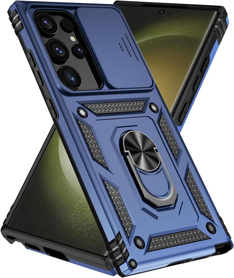 SunStory Phone Case for Samsung Galaxy S24 Ultra Case with Kickstand and Slide Camera Cover [ Military-Grade ] Full Body Drop Tested Protective Cover (Blue, Galaxy S24 Ultra 6.8)