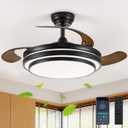 42 Inch Fandelier Ceiling Fan with Light, Retractable Ceiling Fan with Lights for Bedroom Living Room Dinning Room, Chandelier with Fan 6 Speed, LED Dimmable-Black