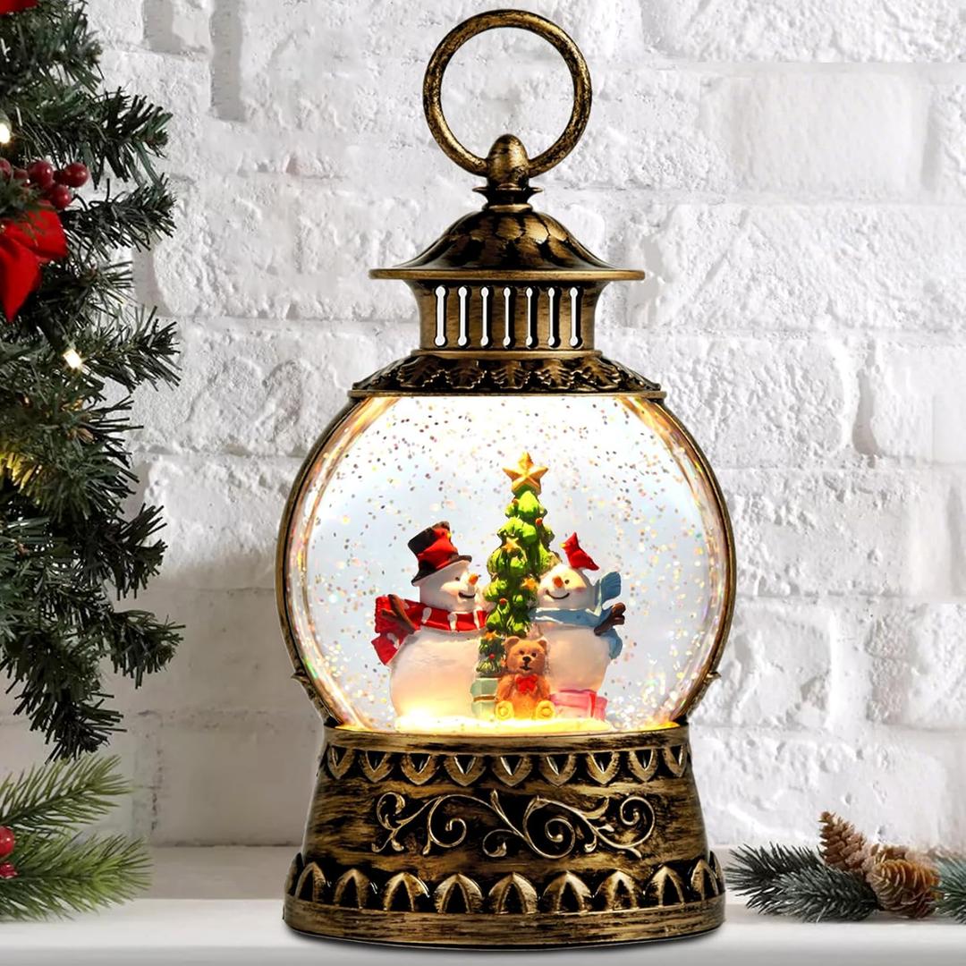 Christmas Snowman Snow Globe, Snowman Musical Snow Globe Lantern Lights with 6H Timer Battery & USB Powered, Retro Style Holiday Glitter Globe for Xmas Home Decoration Holiday Party Gifts (Xty-xrxx)
