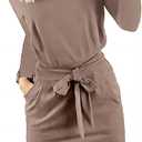 PRETTYGARDEN Women's Fall Bodycon Party Dress Casual Long Sleeve Tie Waist Fitted Sheath Pencil Dresses with Pockets (Large, Khaki)