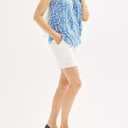 SUNNOW Women's Printed Pleated Tank Top Sleeveless V-Neck Blouse Casual Summer Loose Fit Tunic T-Shirt (Blue, L)
