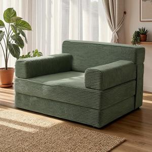 YEPDIN Folding Sofa Bed,Convertible Sofa Bed with Armrest Foldable Sleeper Chair, Portable Folding 4-in-1 Floor Sofa with Convertible Lounge Chair for Living Room,Bedroom,Washable Cover,Green Single, Compact