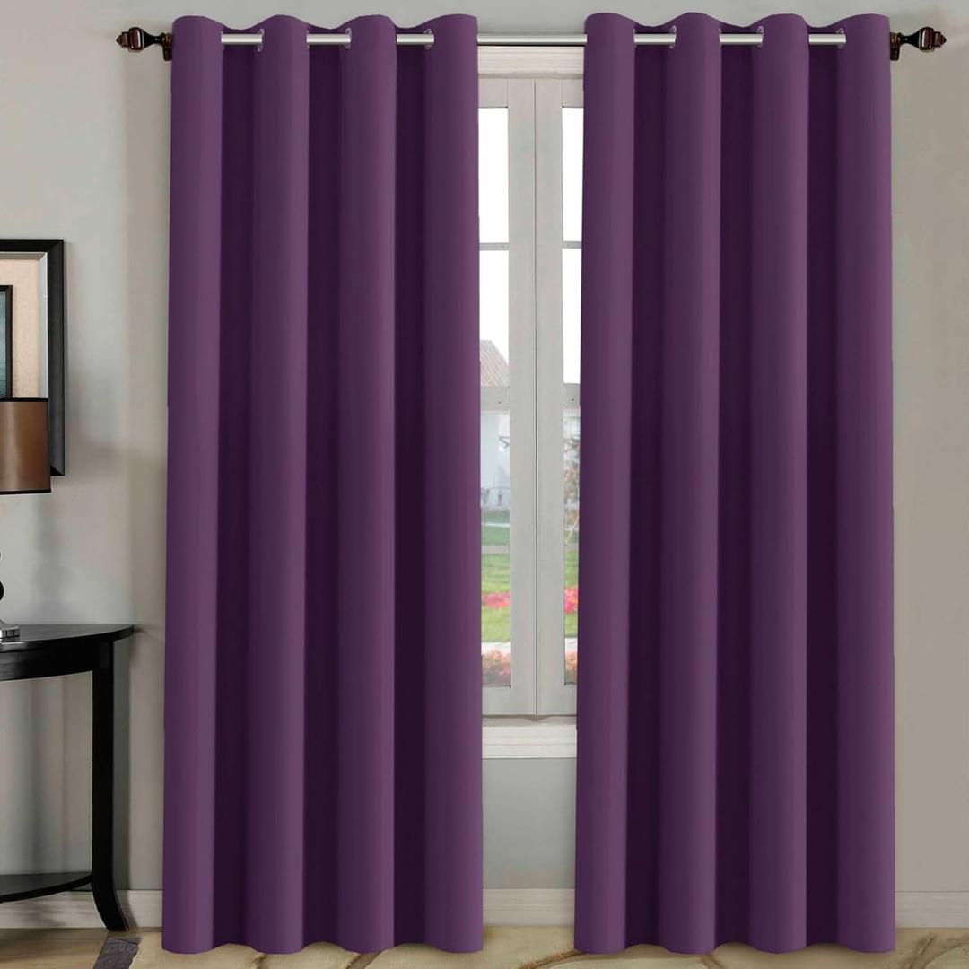 H.VERSAILTEX Blackout Curtains/Draperies/Drapes for Bedroom 108 Inches Long, Extra Long Thermal Insulated Window Treatment Light Blocking Grommet Privacy Curtains, Plum Purple, 2 Panels
