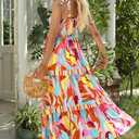 AlvaQ Women's 2025 Summer Sleeveless Floral Print Maxi Dress Strap Square Neck Beach Sun Dress (L)