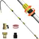 24FT Reach 8-18FT Telescopic Pole Gutter Cleaning Tools from Ground, Up to 24FT Reach, Flexible Wand, Adjustable Flow for Garden, Roof Gutters, Leaves & Debris Removal