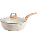 CAROTE 12Inch Nonstick Deep Frying Pan with Lid, 5.5 Qt Jumbo Cooker Saute Pan with Pour Spout, Skillet Induction Cookware, Non Stick Cooking Pan Kitchen Pan PFOA Free, White Granite