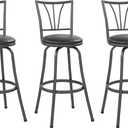 Set of 3 Indoor Adjustable Indoor Adjustable 24" or 29" Seating, Foam-Padded Comfort, Durable Metal 360 Swivel Barstool (Black) Ideal for Dining, 41.34" H x 15.75" W x 19.88" D