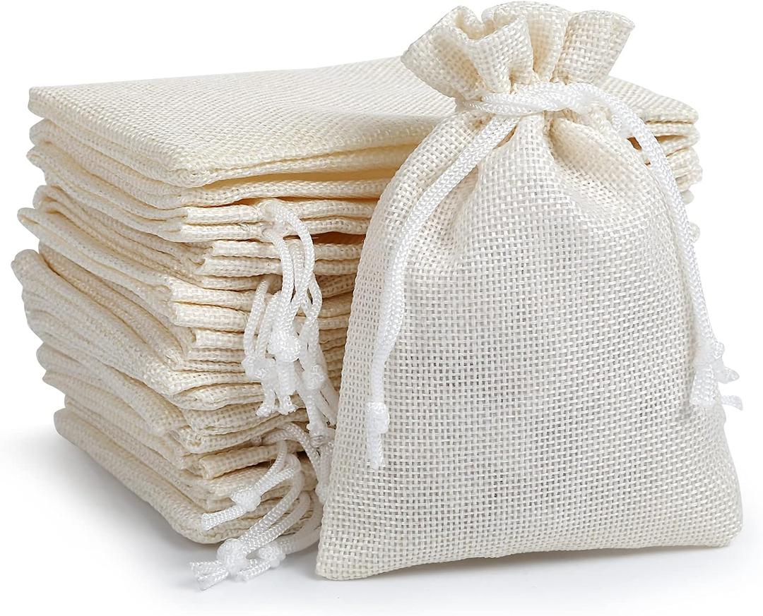 Naler 24pcs 3.9 x 5.5 Inch Burlap Bags with Drawstrings, Linen Gift Bags Jewelry Pouches Sacks for Wedding, Party Favors, DIY Craft, Presents (Beige)