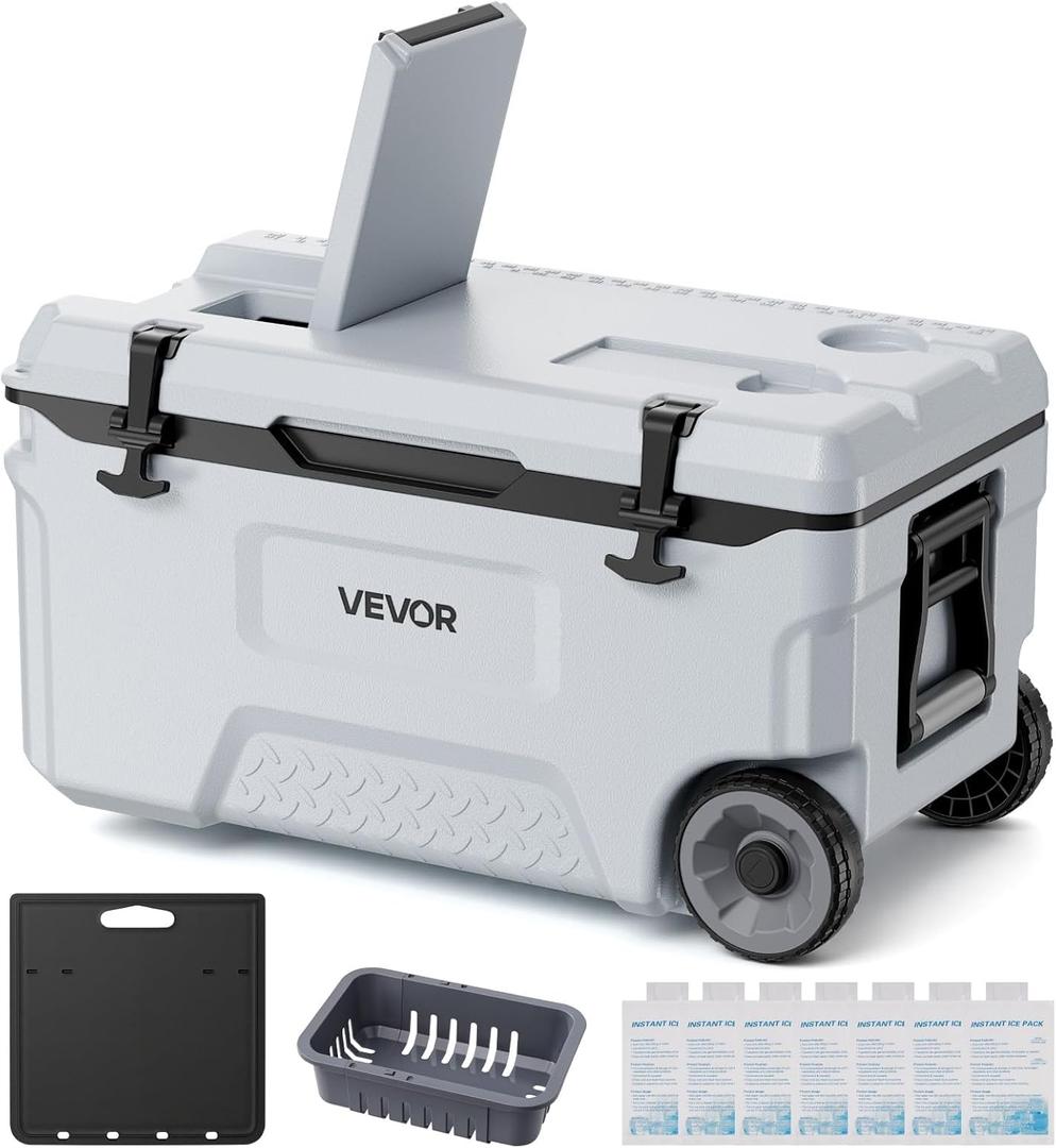 VEVOR Portable Cooler,Hard Cooler with Ice Retention, Heavy-Duty Handles and Strap, Lightweight Rigid Material Insulated Portable Cooler, Suitable for Family Picnics and Short Trips