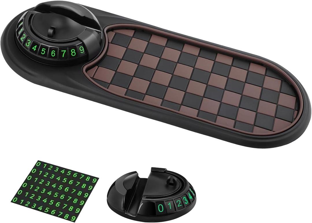 Multifunction Car Anti-Slip Mat, Rotatable Anti Skid Car Dashboard Pad with Temporary Parking Numbe, Universal Car Phone Holder, and Large Pad for Phones Sunglasses Keys Gadgets (Black Brown)