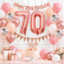 70th Birthday Decorations Retro Pink Rose Gold, 70th Birthday Balloons Set