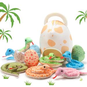 HyDren 12 Pieces Snake Stuffed Animal Snake Plush Toy and Egg Bag Set Cute Plush Snakes with Eggs Soft Realistic Stuffed Toy Gift for Graduation Birthday Halloween Boys Girls