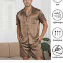 Ekouaer Men Satin Silk Pajamas Set with Pockets Sleepwear Shorts Satin Summer Loungewear 2 Piece Button Down Set S-3XL (Brown, L)