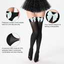 2 x Women's Satin Bows Thigh High Stockings Hold-ups Snag-Resistant Knee High Long Socks (Black)