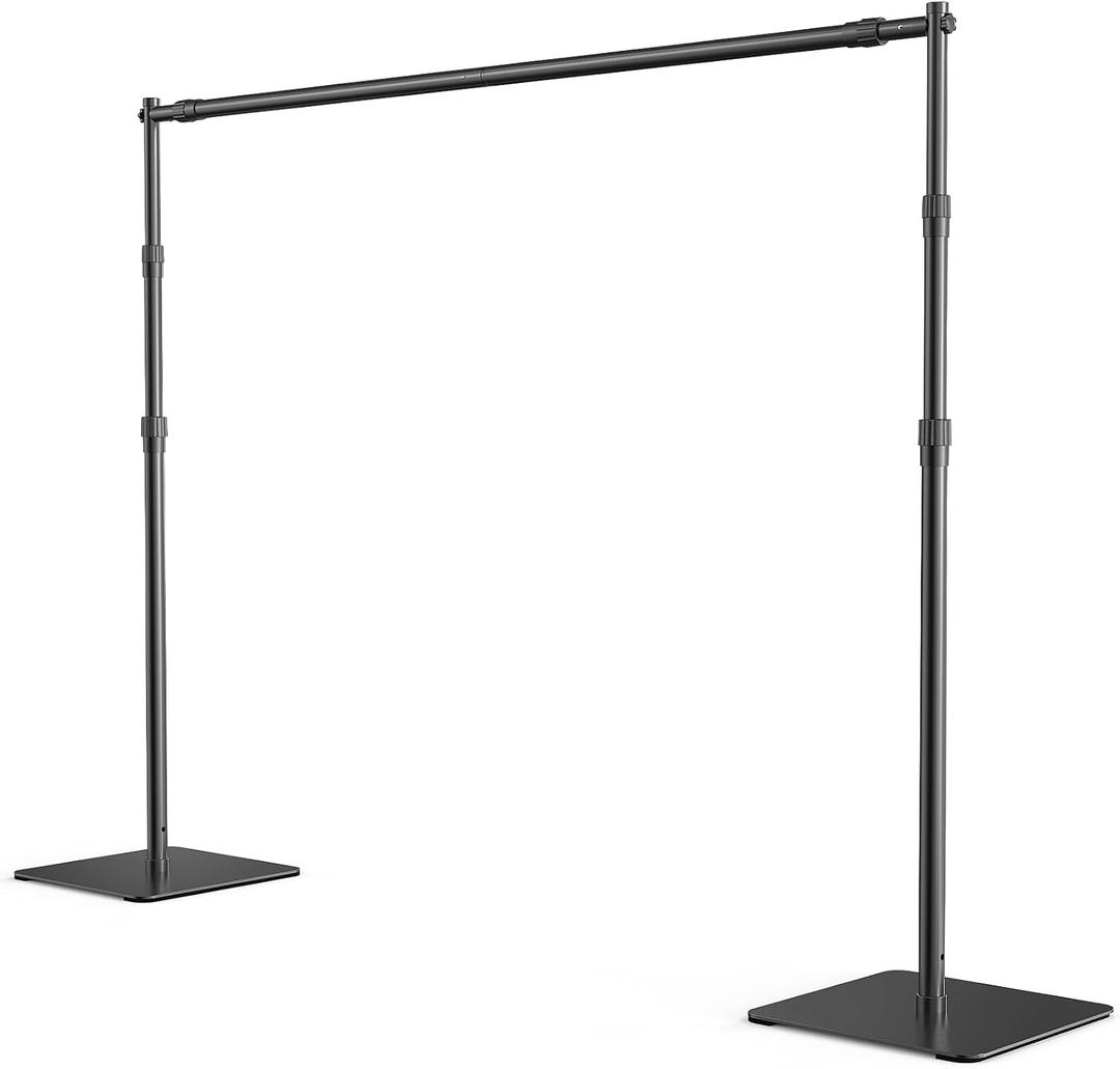 Backdrop Stand, 8x10 ft Adjustable Photo Backdrop Stand Kit, Heavy Duty Background Stand with Steel Base for Photography, Baby Shower, Birthday Parties, Wedding (Black)
