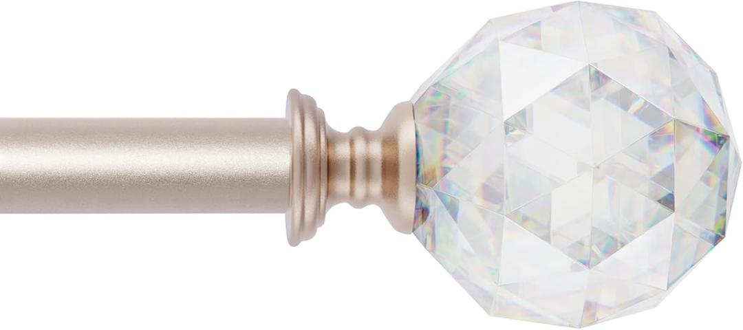 3/4 Inch Diameter Adjustable Curtain Metal Rod with Round Clear Acrylic Ball Finials28 to 48 Inch Nickel