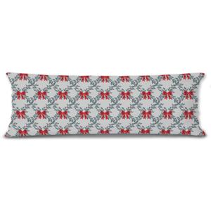 Mancheng-zi Vintage Red and Green Christmas 20x54 Body Pillow Cover Pillowcase with Zipper, Girly Christmas Decor, Coquette Red Bow Xmas Holly Berry Decorative Long Hug Pillow Cases for Bed Couch