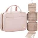 NISHEL Travel Toiletry Bag for women, Portable Hanging Organizer for Full-Sized Shampoo, Conditioner, Brushes Set, Makeup Accessories, Large Size, Pink