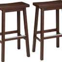 Solid Wood Saddle-Seat Counter Height Bar Stools for Kitchen Island and Home Bar with Footrest, 29-Inch Height, Walnut, Set of 2
